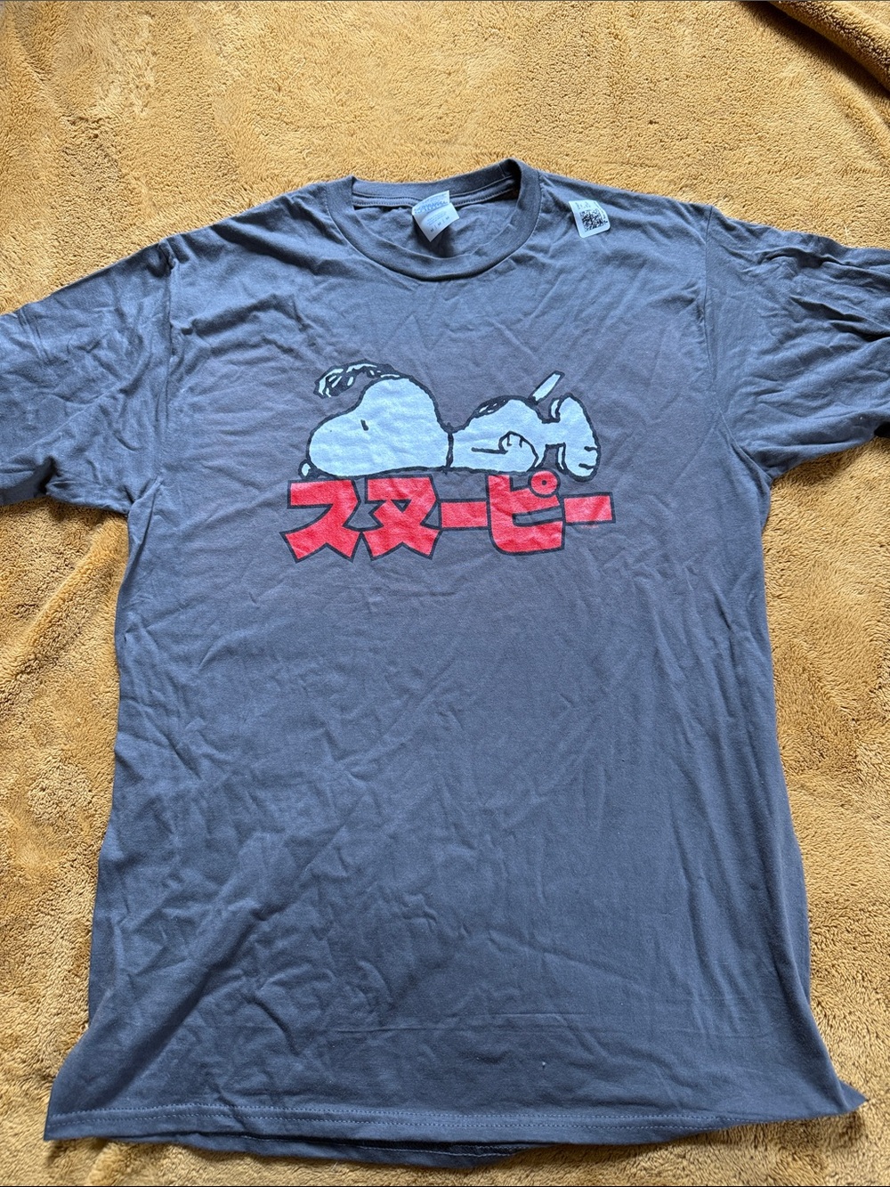 Port and Company Gray Snoopy Graphic Tee with Red Accent